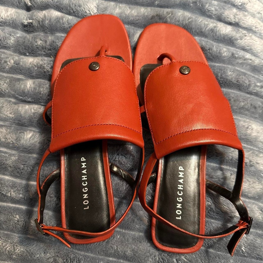 NWOT Longchamp Dark Red Leather Sandals